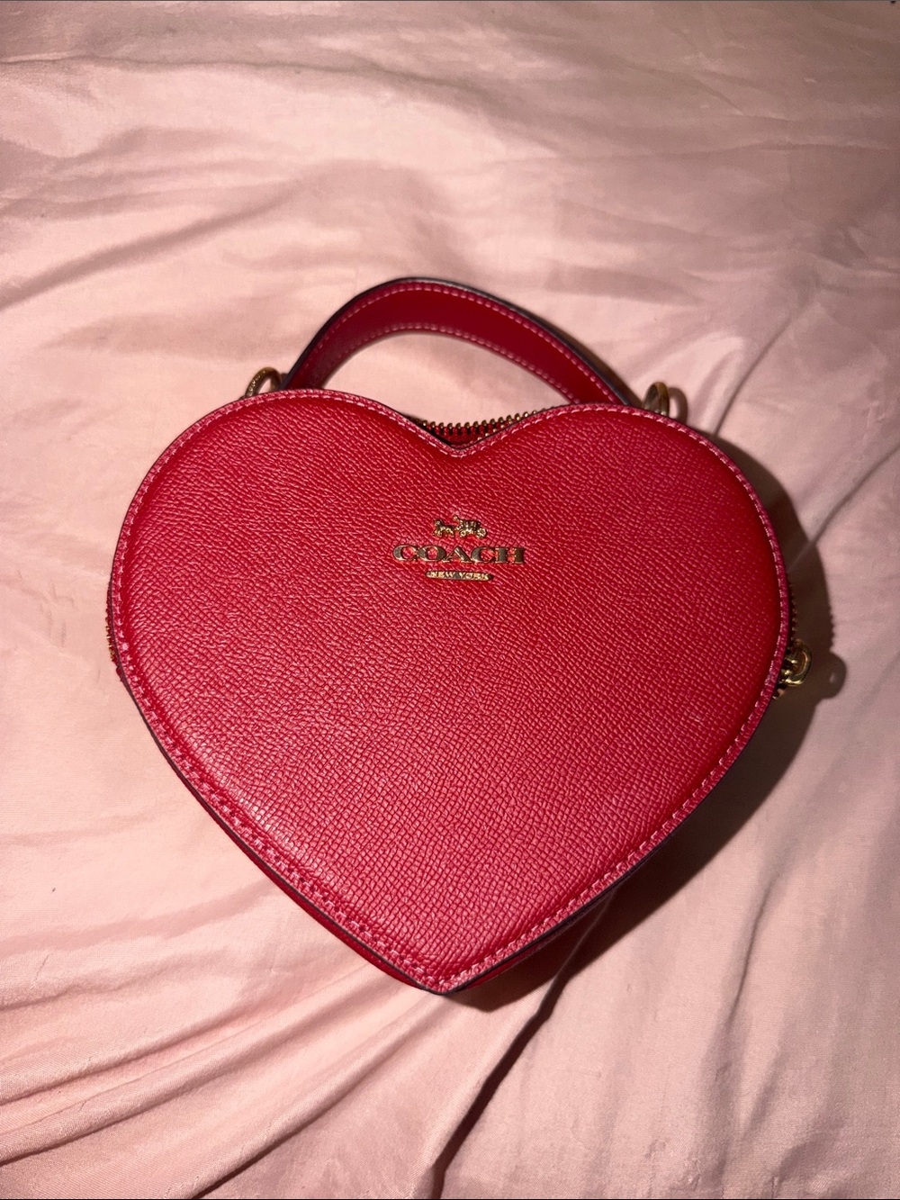 Coach Red Heart-Shaped Leather Mini Top-Handle Bag